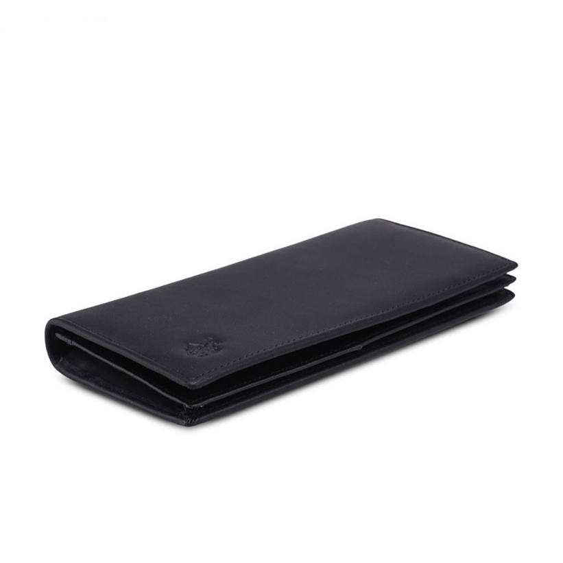 RFID Blocking Bi-Fold Leather Long Wallet - Black