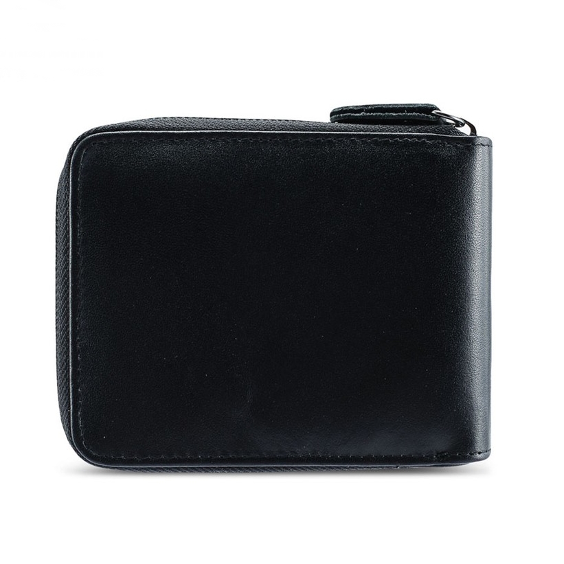 RFID Blocking Zipper Leather Wallet - Black