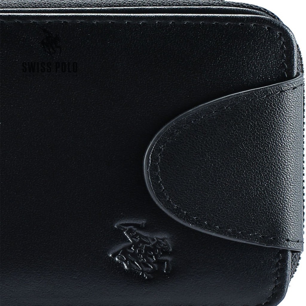 RFID Blocking Zipper Leather Wallet - Black