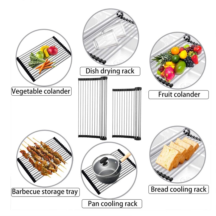 Roll-up Dish Drying Rack Foldable Stainless Steel Over