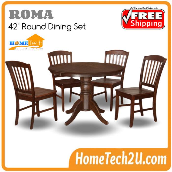 Roma 5 Pc Round Dining Set Cappuccino Color Table And 4 Chairs