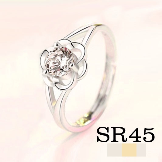 Rose Crown Premium Adjustable Zircon Women Finger Silver Rings Cincin