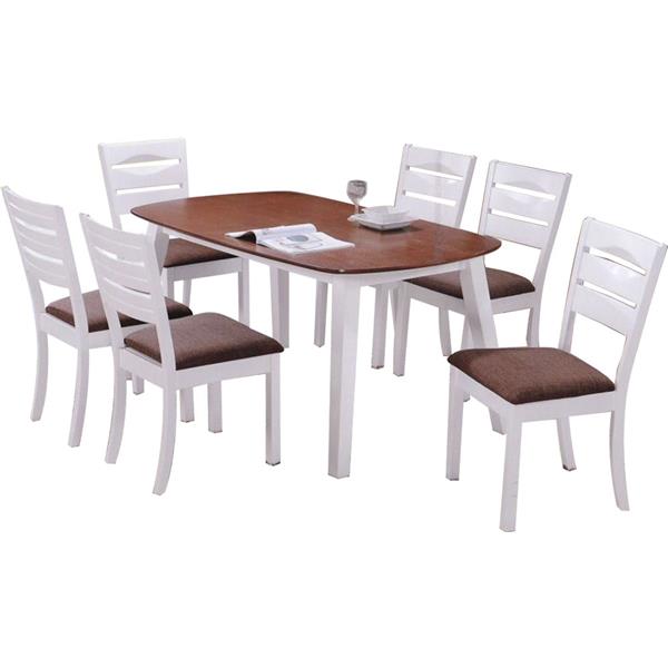 Samira 5ft Rectangle 6 1 Wooden White Brown Dining Table Chair Set Samira 5ft Rectangle 6 1 Wooden White Brown Dining Table Chair Set