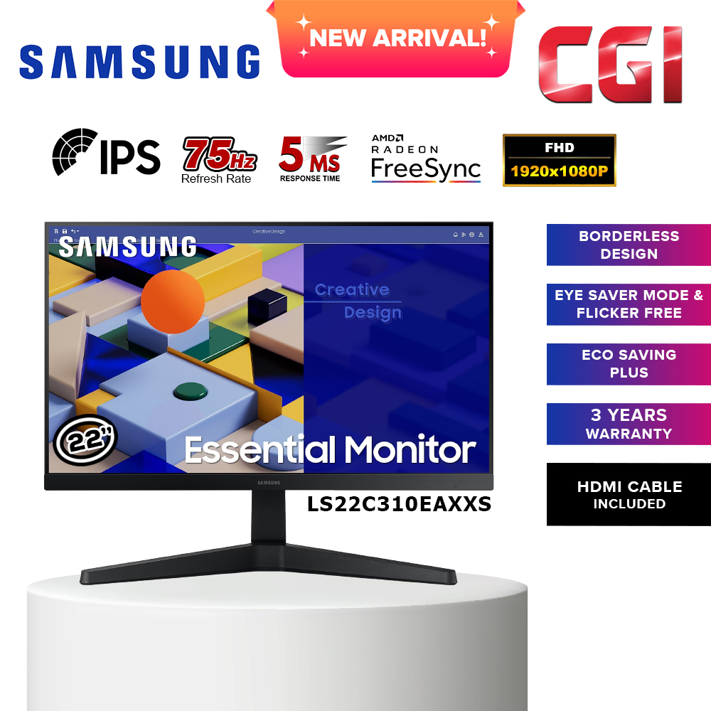 Samsung 22&quot; LS22C310EAEXXS S3 S31C 75hz IPS Freesync Essential Monitor