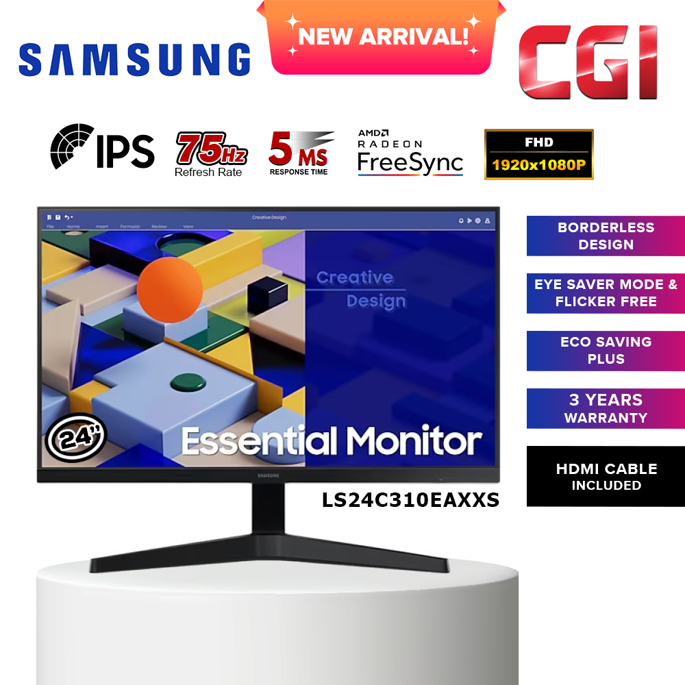 Samsung 24&quot; LS24C310EAEXXS S3 S31C 75hz IPS Freesync Essential Monitor