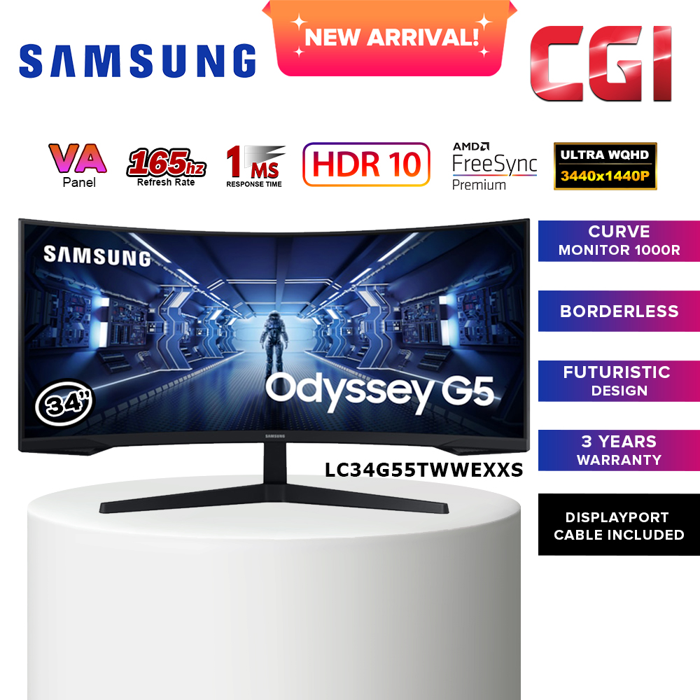 Samsung 34&quot; Odyssey G5 LC34G55TWWEXXS VA Ultra Curved Gaming Monitor