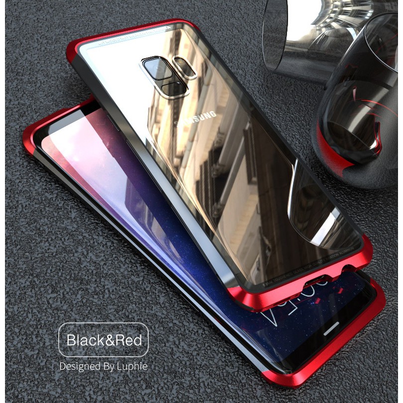 Samsung Galaxy S9 / S9 Plus LUPHIE Metal Bumper Tempered Glass Case Cover Casi