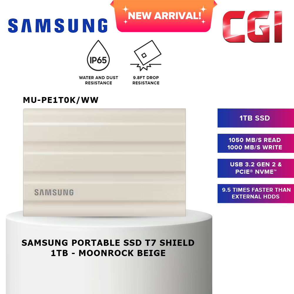 Samsung Portable SSD T7 Shield USB 3.2 1TB (Beige) - MU-PE1T0K-WW