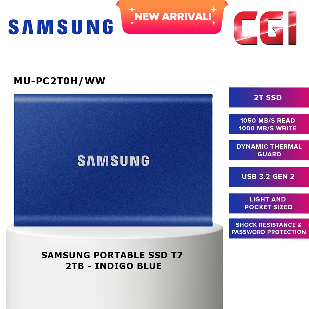 Samsung Portable T7 USB 3.2 2TB SSD (Blue) - MU-PC2T0H/WW