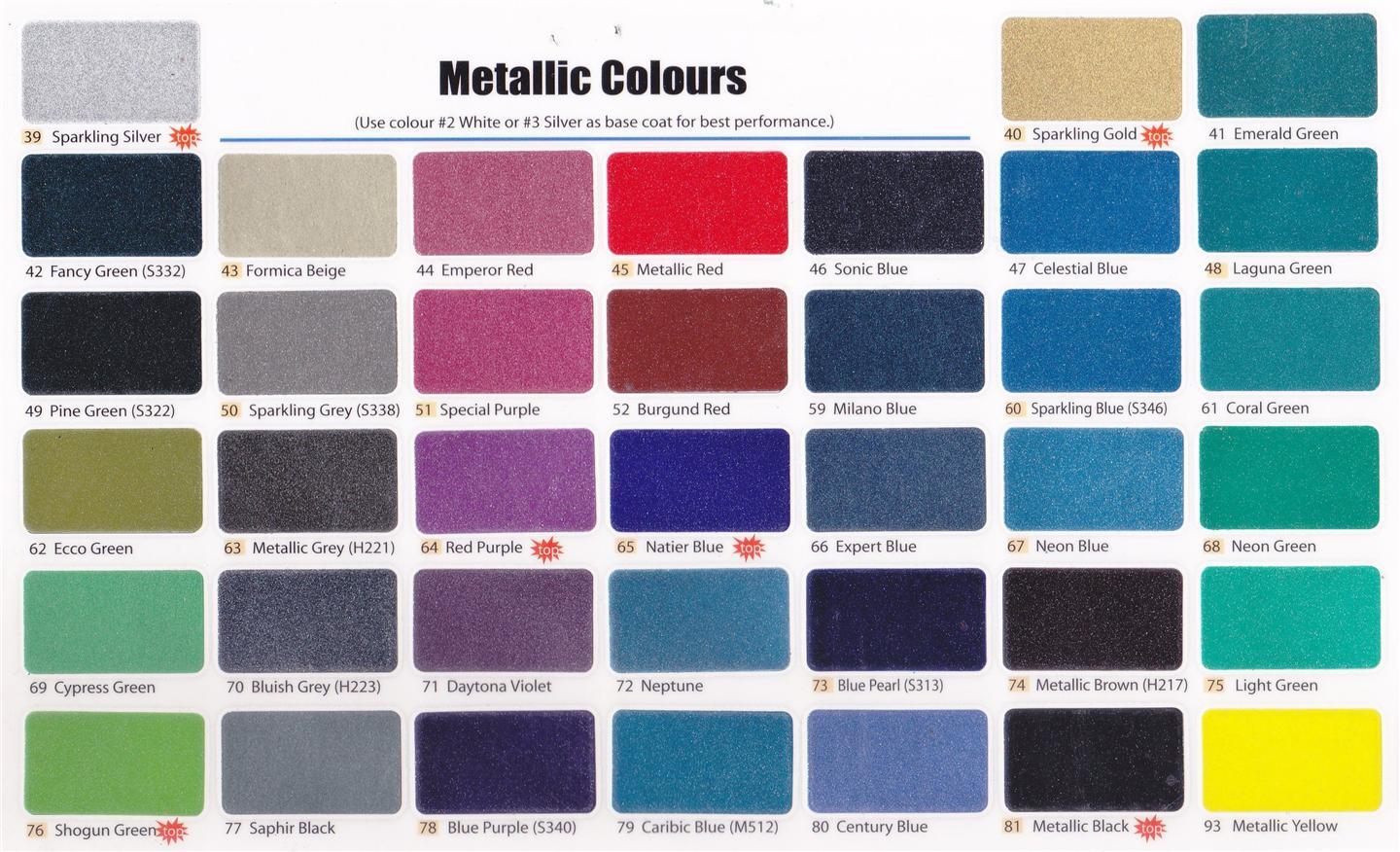 Metallic Spray Paint Colour Chart