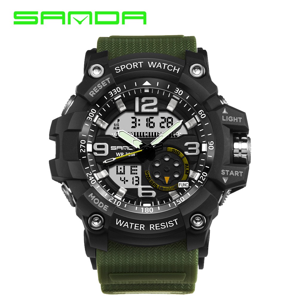 SANDA 759 G Style Military Sports Men's Shockproof Digital Watch-Black Green