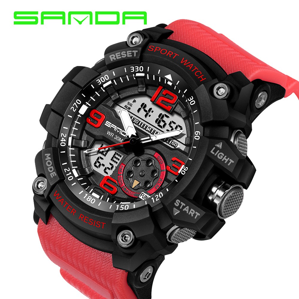 SANDA 759 G Style Military Sports Men's Shockproof Digital Watch - Black Red