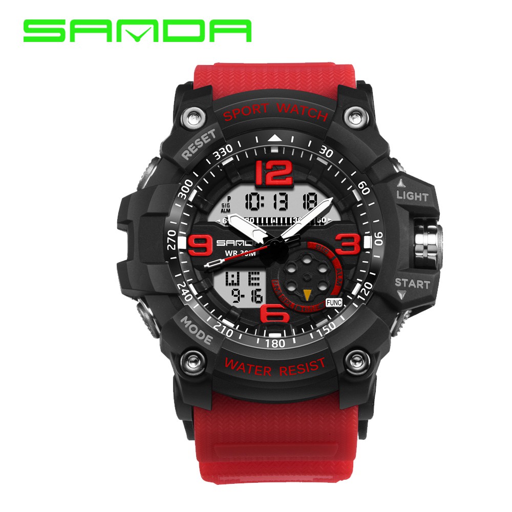 SANDA 759 G Style Military Sports Men's Shockproof Digital Watch - Black Red