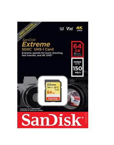 SANDISK EXTREME HC10 64GB 150MB/60MB MEMORY CARD (SDSDXV6-064G-GNCIN)