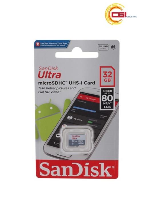 SanDisk Ultra 32GB MicroSDHC UHS I 80MB S Class 10SDSQUNS 032G