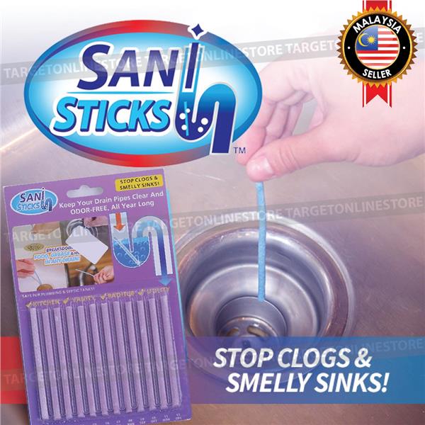 Sani Sticks Clogs Sink Drains Pipes Clean Odor Free Deodorizer 12pack