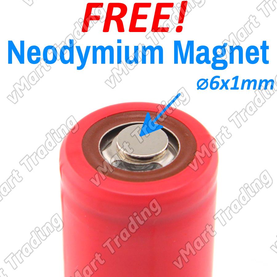 SANYO 18650 3400mAh Rechargeable Li-ion Battery + Neodymium Magnet