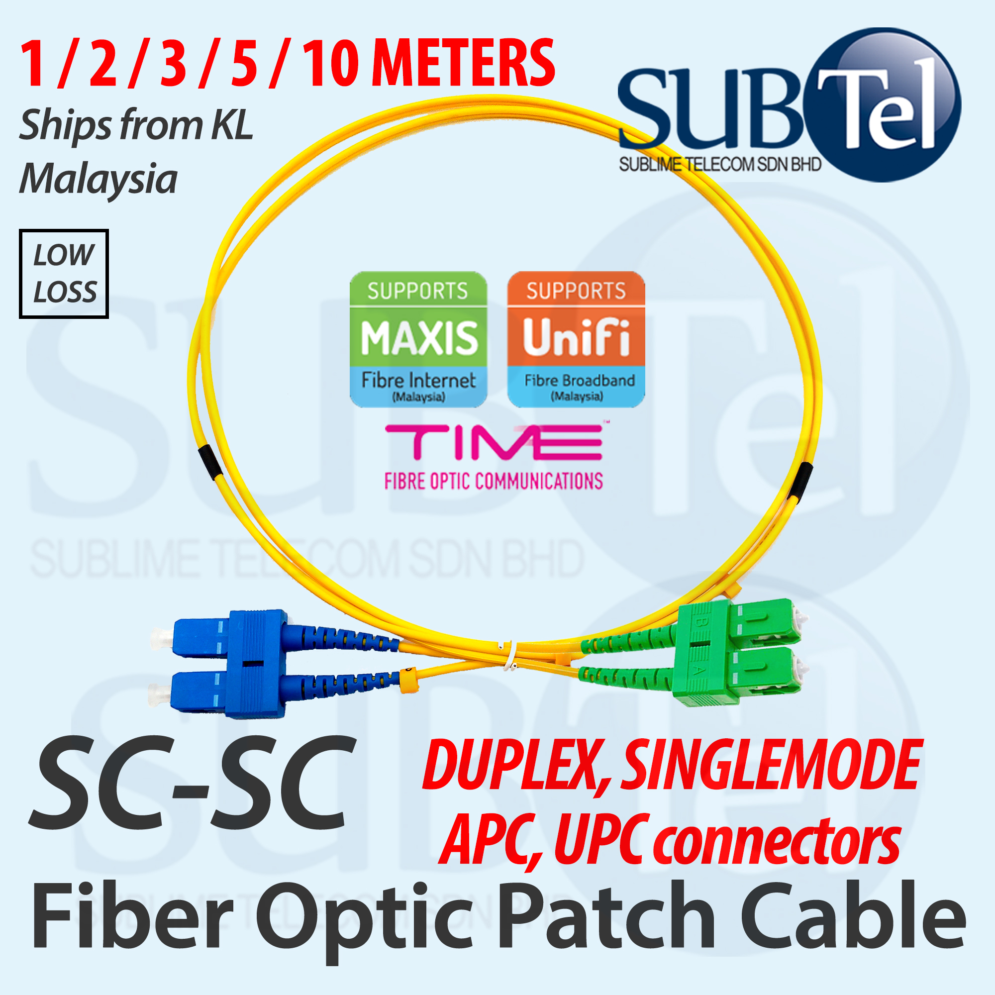 SC APC - SC UPC Single Mode Duplex Fiber Optic Patch Cord Cable SM DX