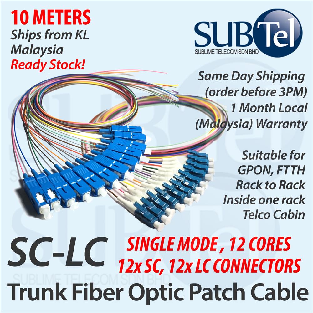 SC-LC Trunk Fiber Optic Patch SMF Single breakout cable 12 core 10m