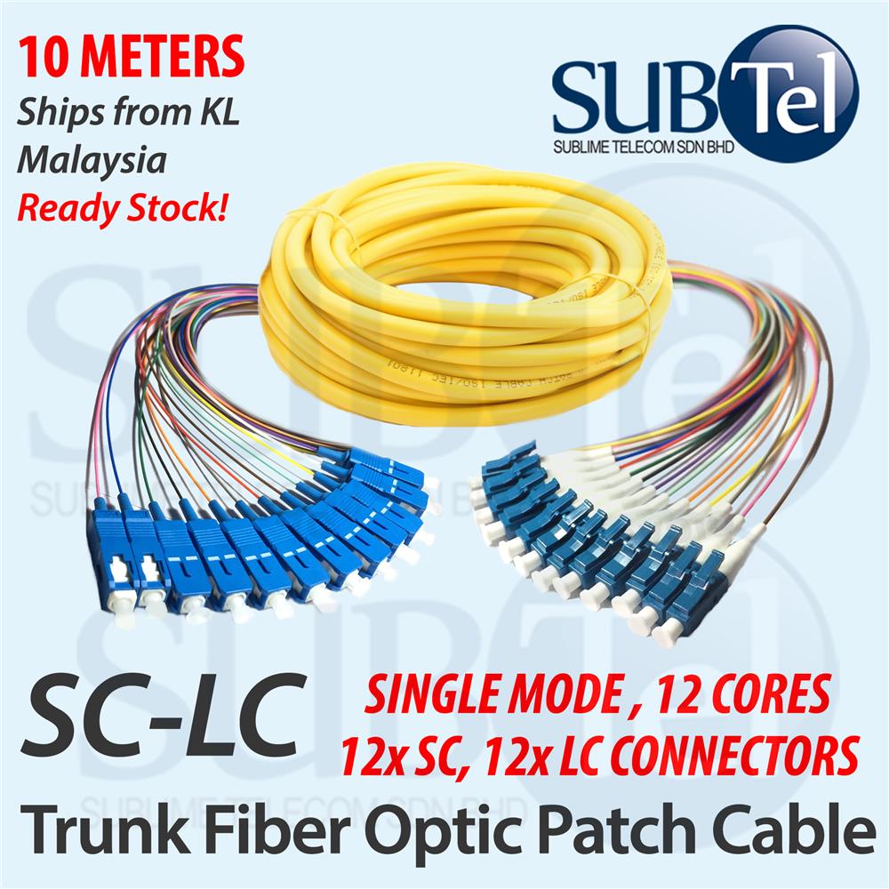 SC-LC Trunk Fiber Optic Patch SMF Single breakout cable 12 core 10m