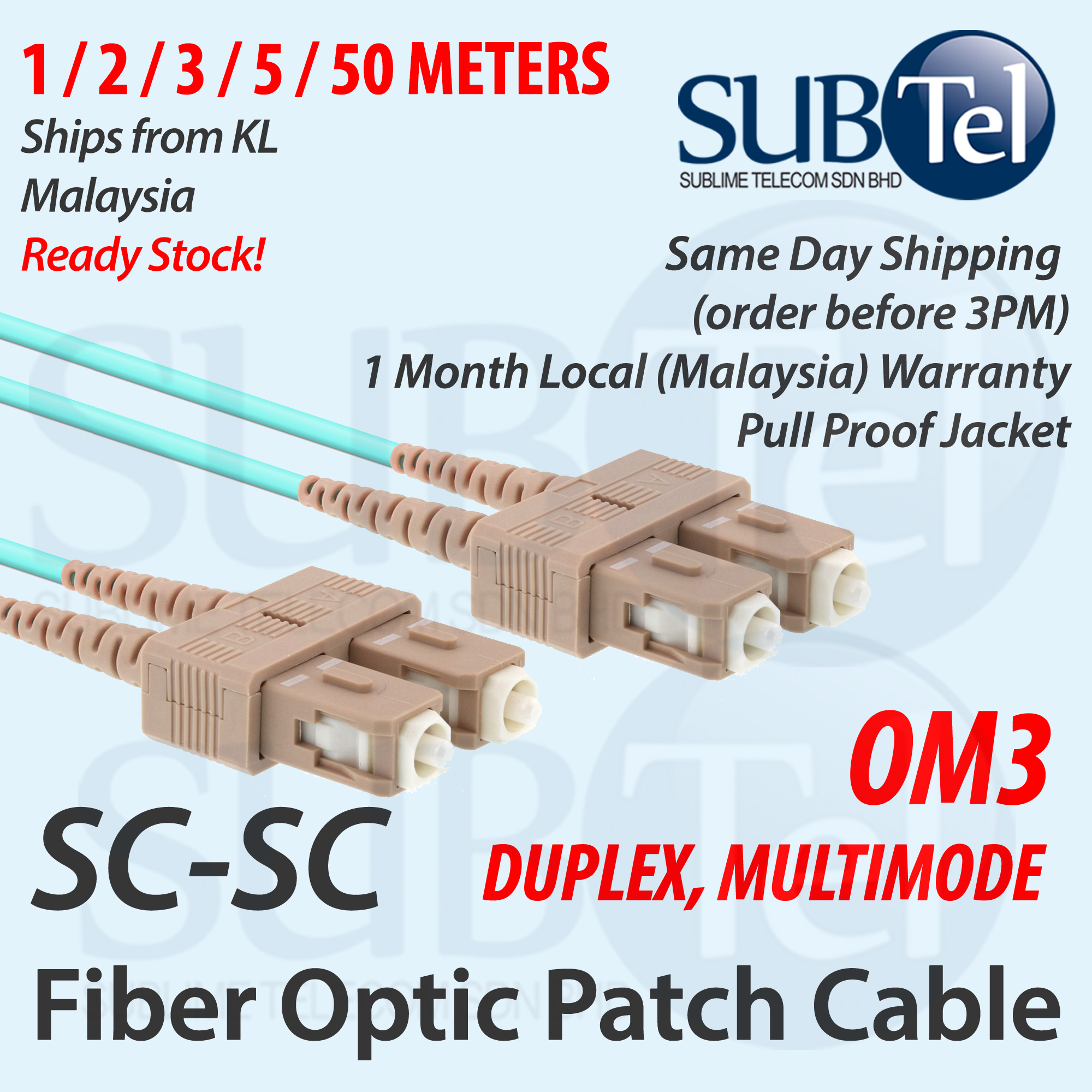 SC-SC Multi Mode Duplex Fiber Optic Patch Cord Cable OM3 SC to SC