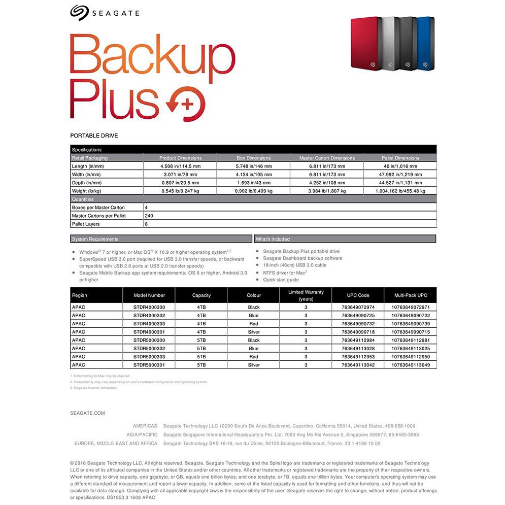 Seagate Backup Plus Slim Portable Hard Drive USB 3.0 5TB