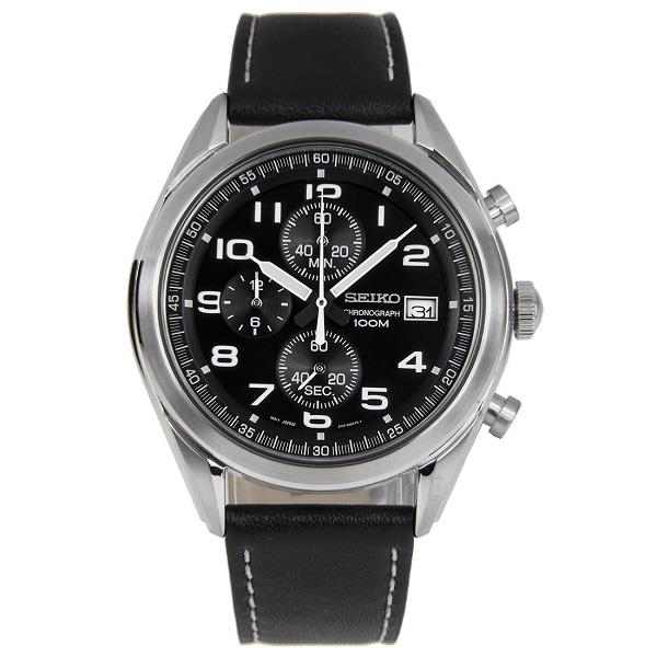 seiko chronograph leather strap watch