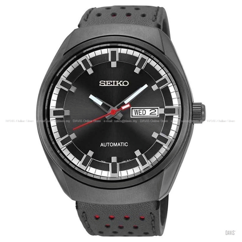 SEIKO SNKN45K1 Men&#39;s Watch Day-Date Automatic Leather Strap Black
