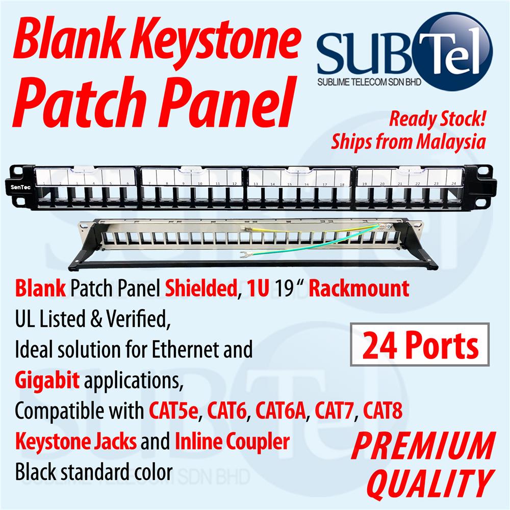 SenTec 24-Port Blank Shielded Keystone Jack Patch Panel RJ45 19 &#226;&#8364;&#157; 1U