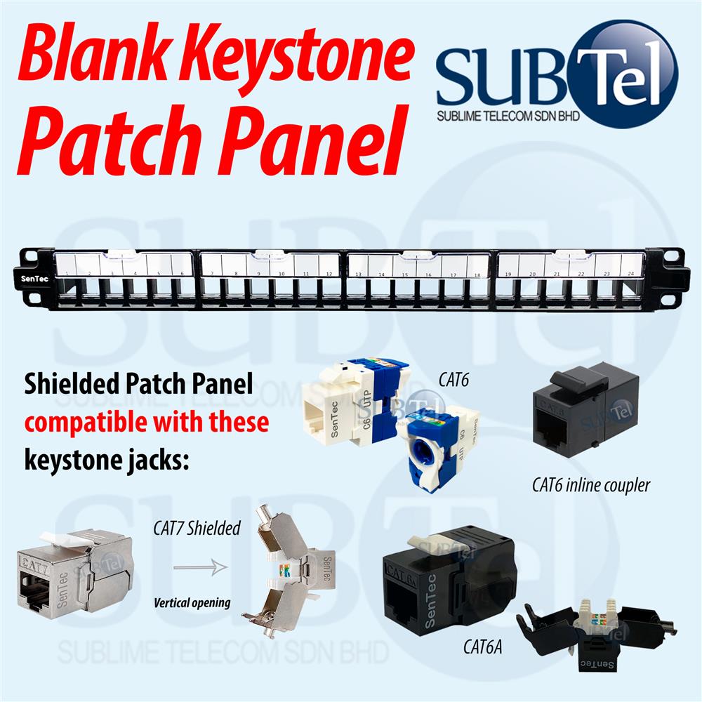 SenTec 24-Port Blank Shielded Keystone Jack Patch Panel RJ45 19 &#226;&#8364;&#157; 1U