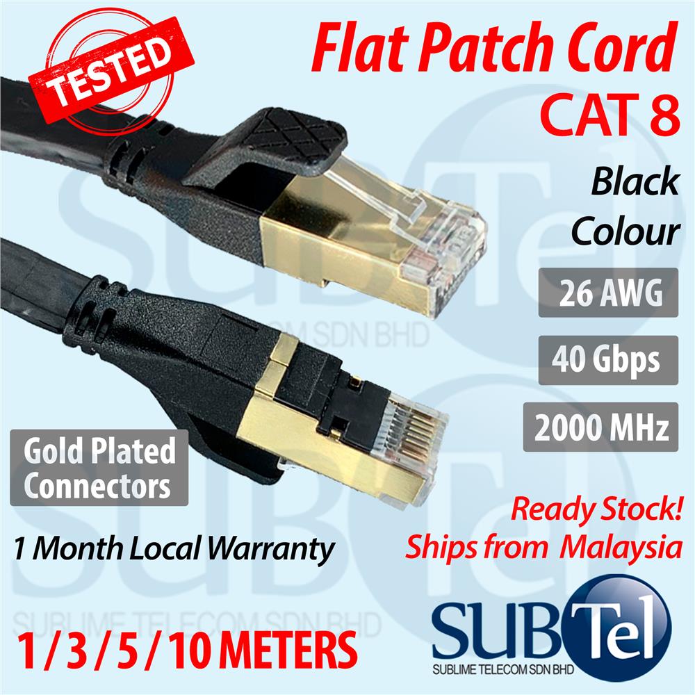 SenTec CAT8 RJ45 Flat Patch Cord LAN Gigabit Ethernet Cable 40G 26AWG