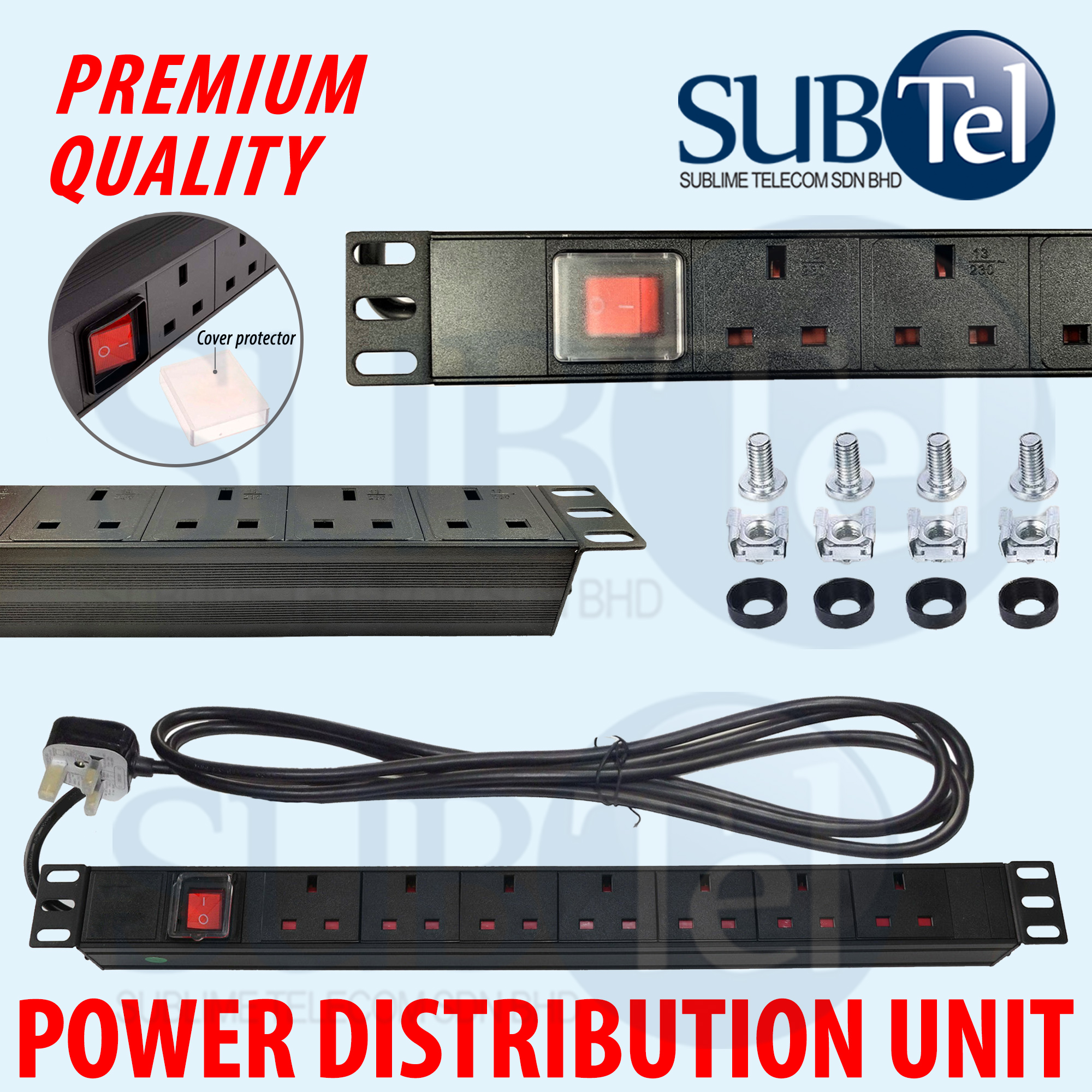 SenTec PDU Power Distribution Unit 7 ways UK Malaysia Socket 19 inch