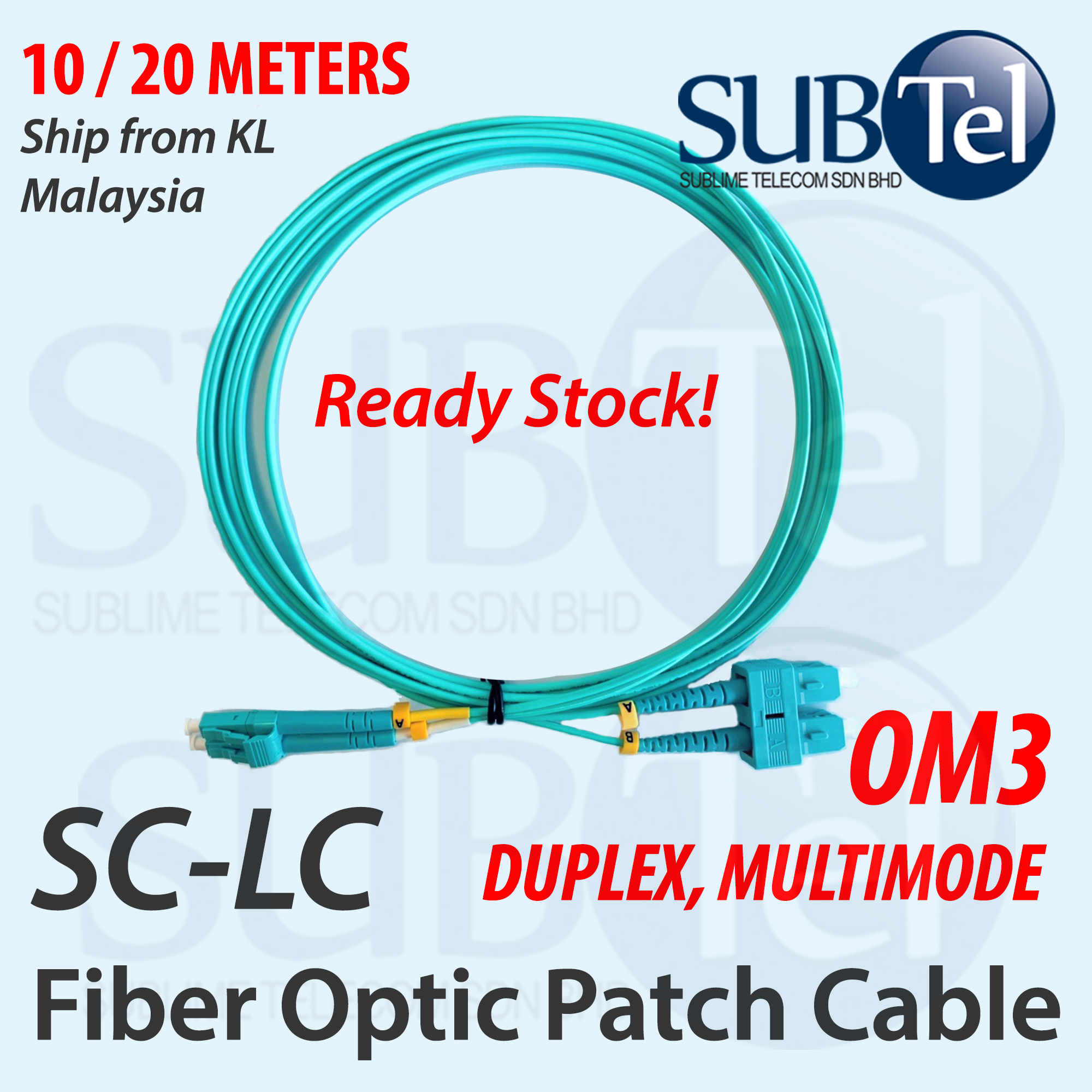 SenTec SC-LC OM3 Duplex Multi Mode Fiber Optic Cable Patch Cord MMF