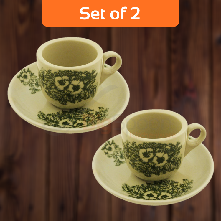 [SET OF 2] Traditional Chinese Floral Cup &amp; Saucer Thick [C302-H3]