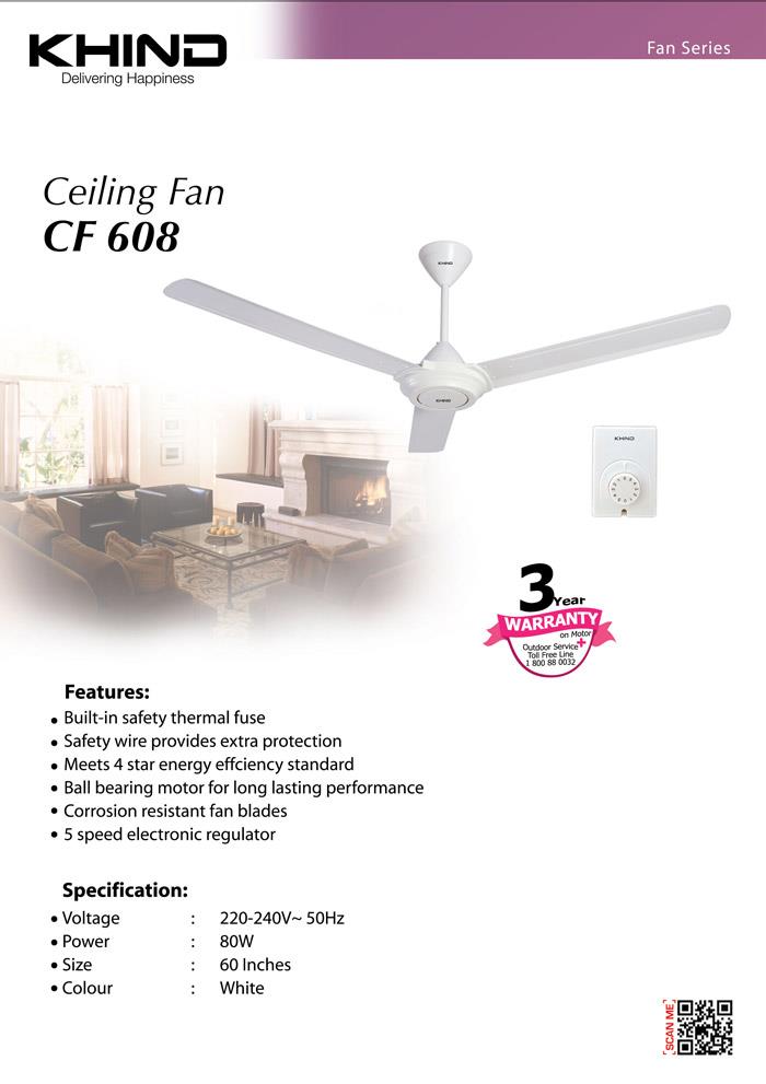 Set Of 2new Khind Cf608 Ceiling Fan With 5 Speed Electronic Regulator