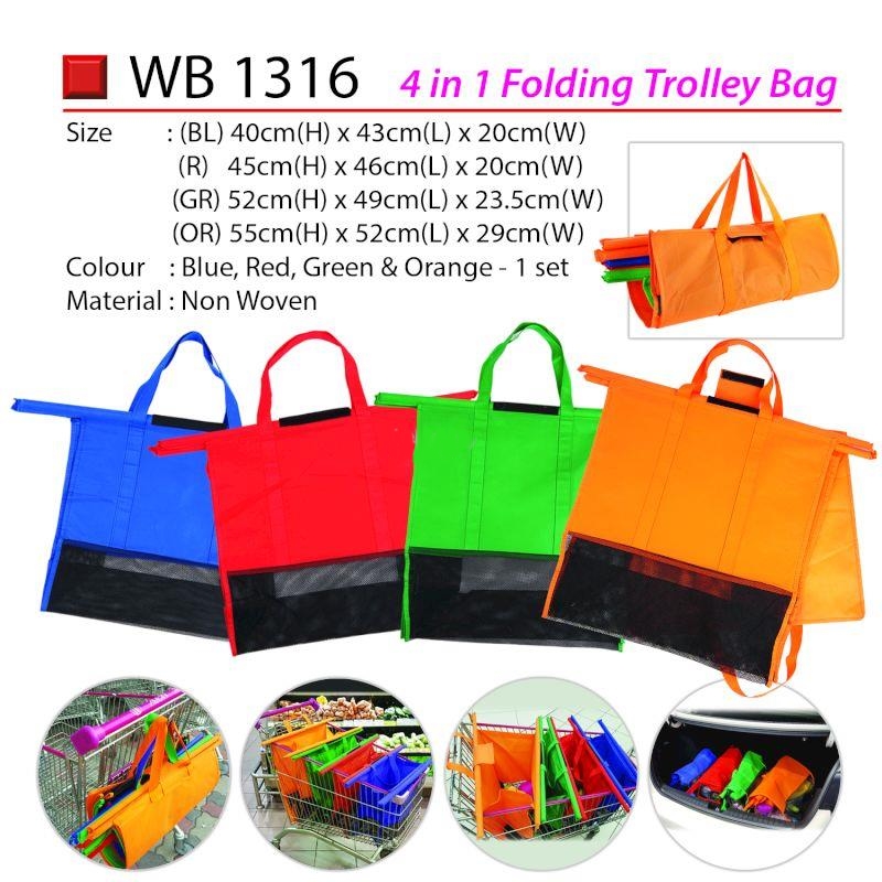 Set of 4 Bags Reusable Grocery Cart Shopping Trolley Bags
