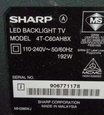 SHARP LCD TV 4T-C60AH8X 4TC60AH8X POWER BOARD  / POWER SUPPLY BOARD