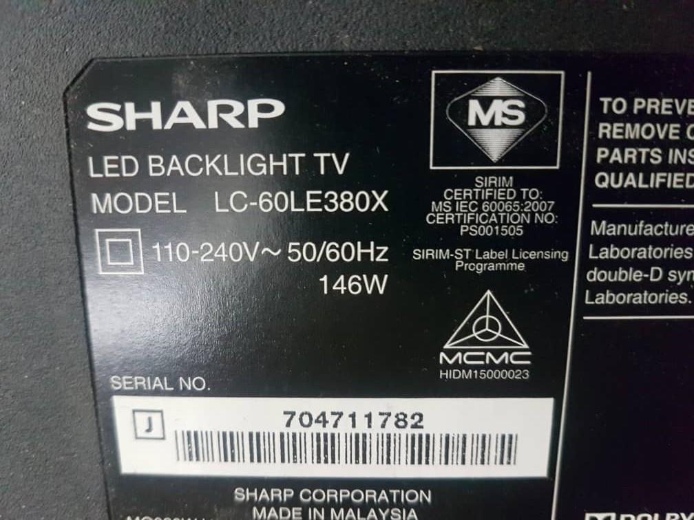 SHARP LCD TV LC-60LE380X LC60LE380X POWER Board / POWER SUPPLY BOARD