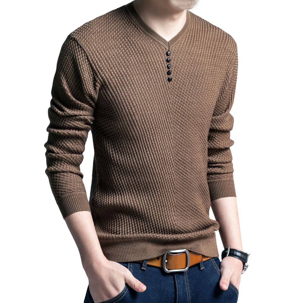 SIMPLE DESIGN LONG SLEEVE ROUND NECK MALE PULLOVER SWEATER (BROWN M/L/XL/XXL)