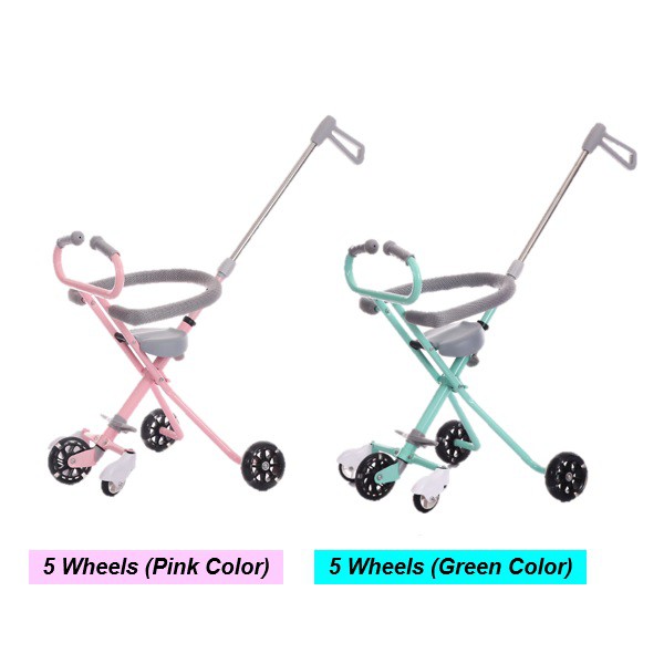 Simple Light Portable Kid Folding 3 And 5 Flash Wheels Stroller With Safety Ri