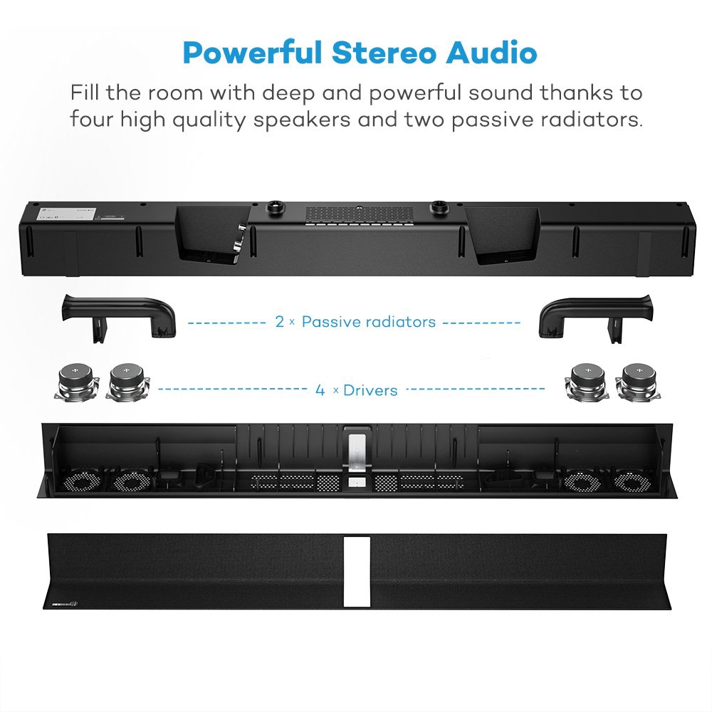 SK15 34'' Wall Mountable Soundbar Powerful Stereo Audio 2 Passive Radiators