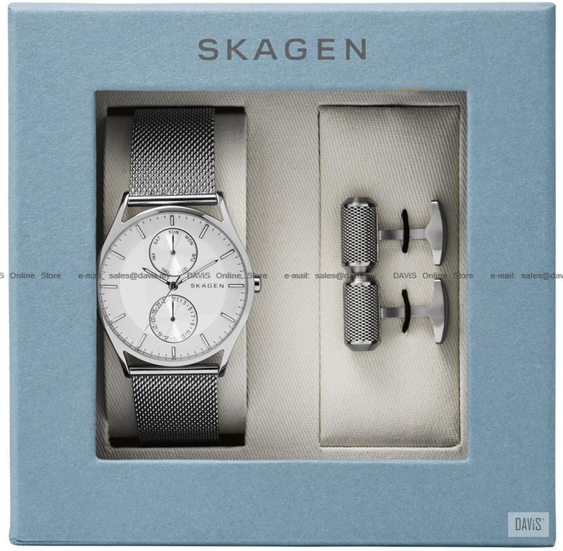 SKAGEN SKW1065 Men's Holst Watch & Cufflink Box Set Bracelet Silver
