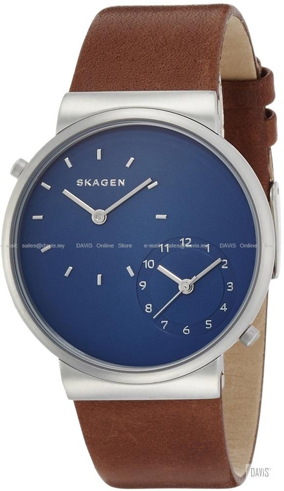 SKAGEN SKW6191 Men's Ancher Dual Time Leather Strap Blue Brown