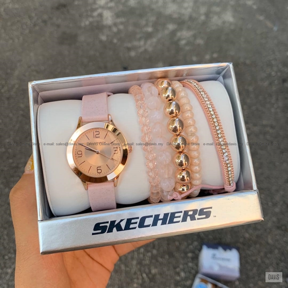 SKECHERS Watch SR9024 Women&#39;s Rose Gold Silicone + Bracelet Gift Set