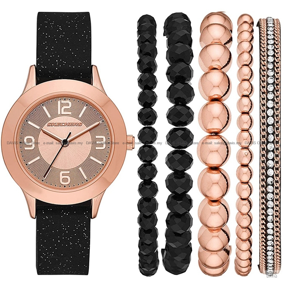 SKECHERS Watch SR9025 Women&#39;s Quartz Rose Silicone + Bracelet Gift Set