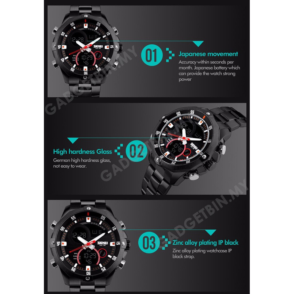 SKMEI 1146 Digital LED Calendar Alarm Stainless Steel Watch
