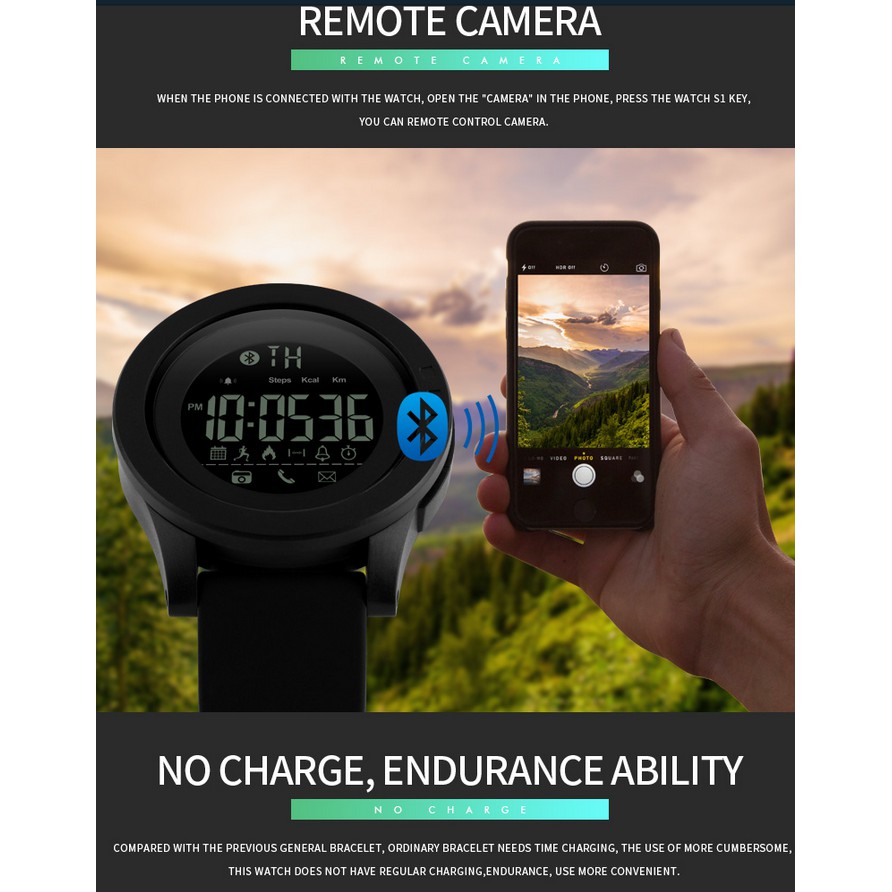 SKMEI 1255 Men Smart Watch Calorie Pedometer Remote Camera 50M Waterproof Watc