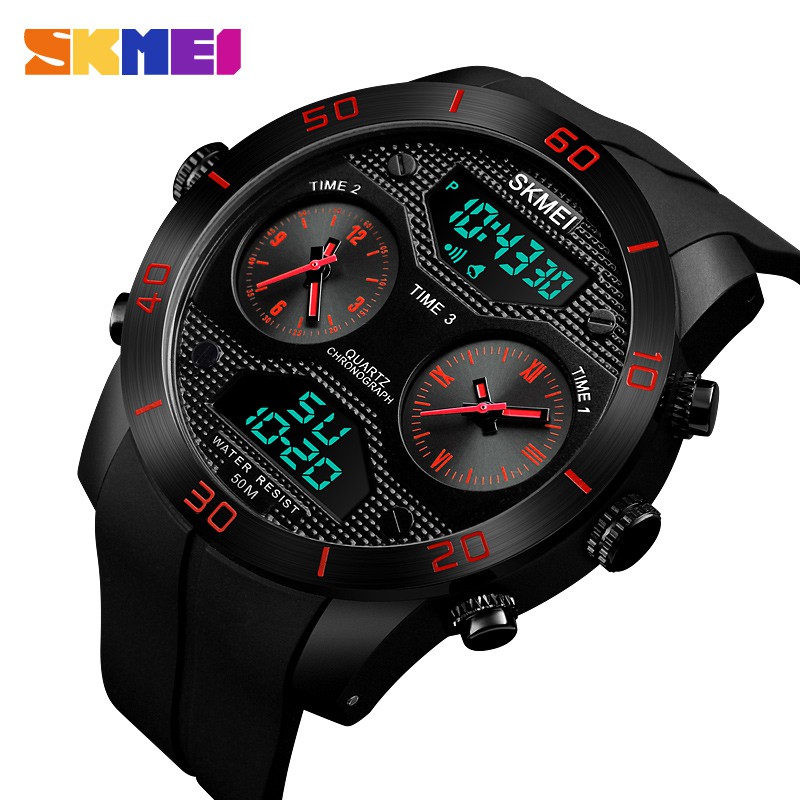 SKMEI 1355 Men's Military 3 Time Sports Outdoor Quartz Digital Multi Watch