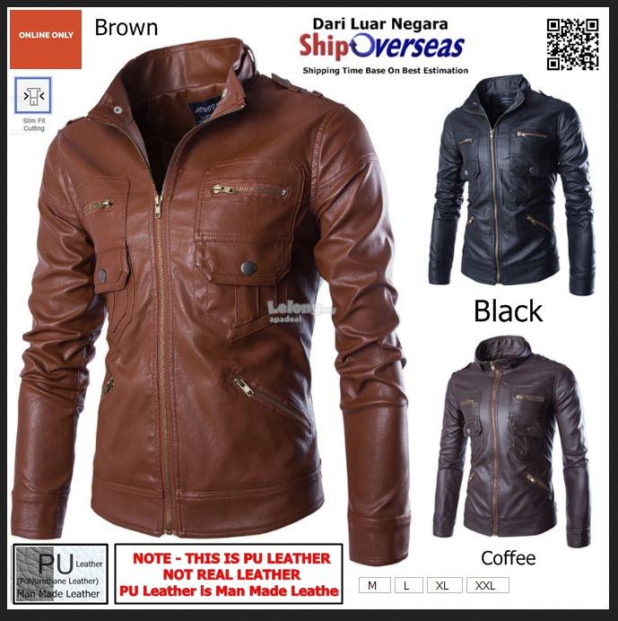 Slim Fit Men S Pu Leather Stand Collar Coat Jacket