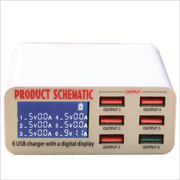 Smart 6 Port USB Fast Charger LCD Display with Auto Detect Technology
